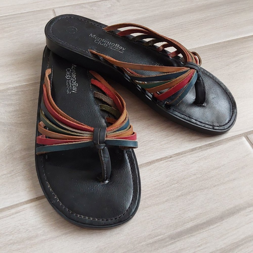 Montego Bay Club Multi-color Strappy Thong Sandal.  Size  9